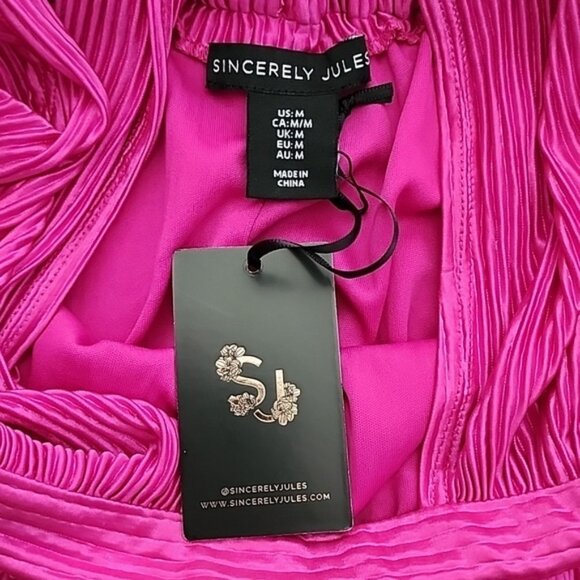 Sincerley Jules Women's Hot Pink Pleated Cross Over Halter Dress Lined Sz Medium - Picture 10 of 12